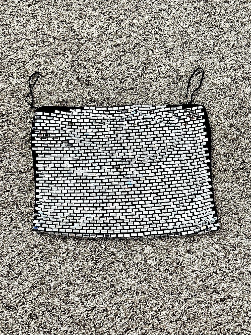 FASHION NOVA Black & silver rhinestone crop top with white & black brick pattern